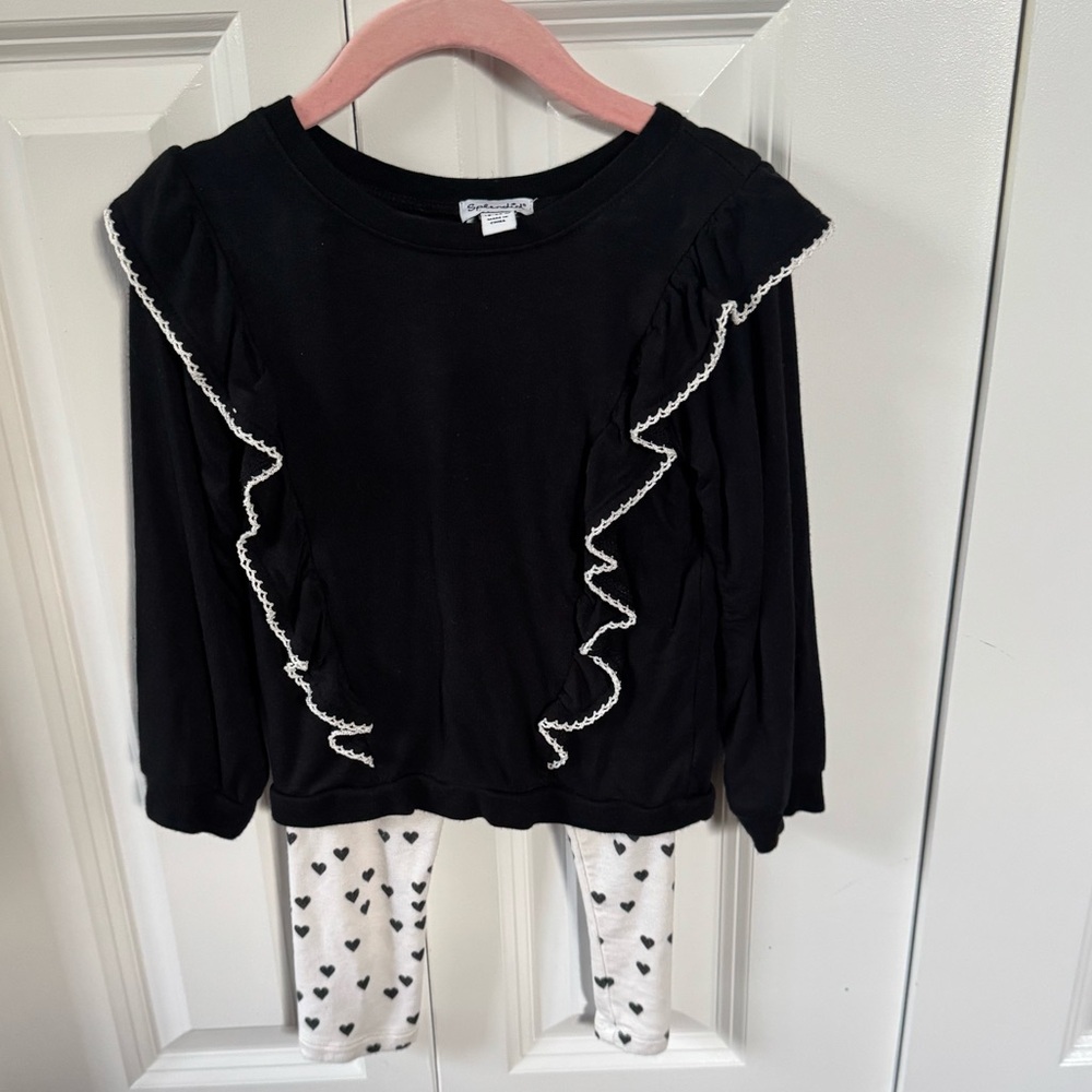 Splendid Baby Girls Infant Toddler Legging Set Black & White Hearts 18-24 Ruffle - Picture 4 of 6